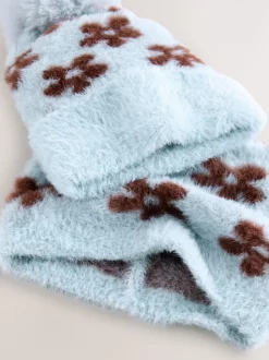 Fleur bleu chocolat - Ensemble bonnet et snoods (1-16ans) (1-16ans)