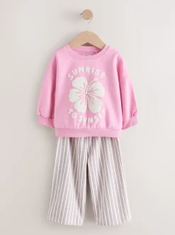 Fleur rose - Ensemble Sweat-shirt et Pantalons Amples (3mois-7ans)