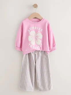 Fleur rose - Ensemble Sweat-shirt et Pantalons Amples (3mois-7ans)