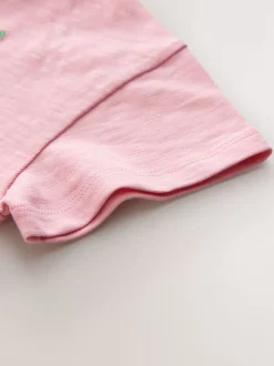 Fleur rose - T-shirt brodé à manches courtes (3mois à7ans)