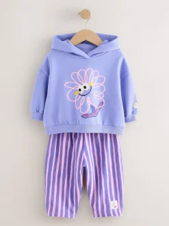 Fleur violette rayée - Ensemble sweat à capuche et coupe ballon Survêtement (3mois -7ans)