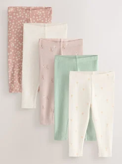 Fleuri - Lot de 5 leggings côtelés (3mois-7ans)