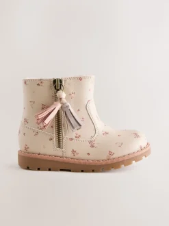 Fleuri neutre - Bottines Chelsea zippées à glands