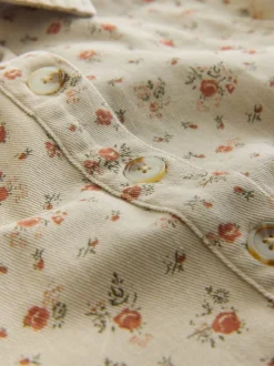 Fleuri neutre - Robe chemise à manches longues en sergé de coton