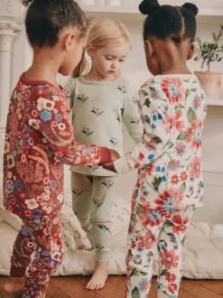 Fleuri rouge/vert - Lot de 3 pyjamas Snuggle (9mois-10ans)