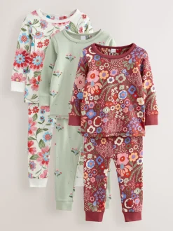 Fleuri rouge/vert - Lot de 3 pyjamas Snuggle (9mois-10ans)