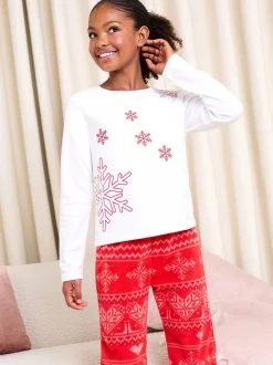 Flocon de neige rouge/blanc - Pyjama Lipsy Noël doux au toucher Fairisle Twosie (5-16ans)