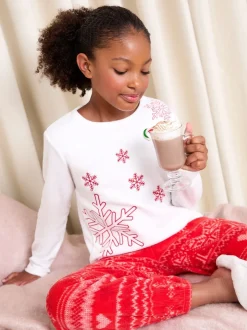Flocon de neige rouge/blanc - Pyjama Lipsy Noël doux au toucher Fairisle Twosie (5-16ans)