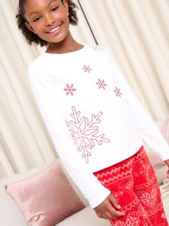 Flocon de neige rouge/blanc - Pyjama Lipsy Noël doux au toucher Fairisle Twosie (5-16ans)