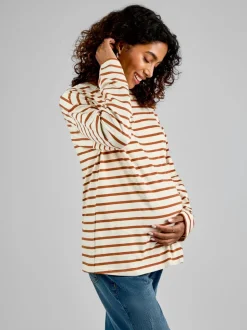 Flocons d'avoine & Caramel - Jojo Maman Bébé Rayure Long Sleeve Boyfriend Maternity T-shirt
