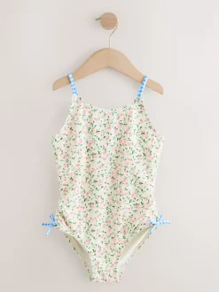 Floral à petites fleurs écrues Blanc - Maillot de bain froncé à bretelles (3-16ans)