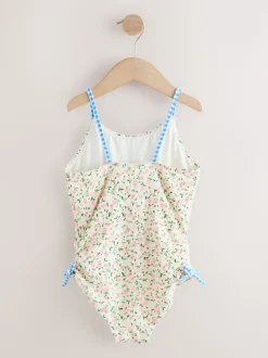 Floral à petites fleurs écrues Blanc - Maillot de bain froncé à bretelles (3-16ans)