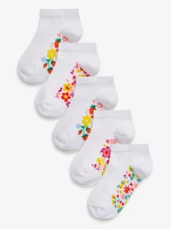 Floral blanc - Lot de 5 chaussettes de sport en coton riche avec semelle intérieure