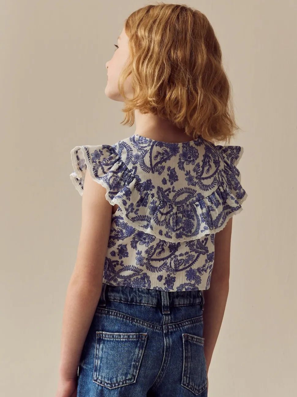 Floral bleu - Chemisier 100% coton avec col boutonné (316ans)