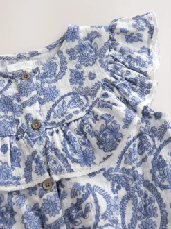 Floral bleu - Chemisier 100% coton avec col boutonné (316ans)