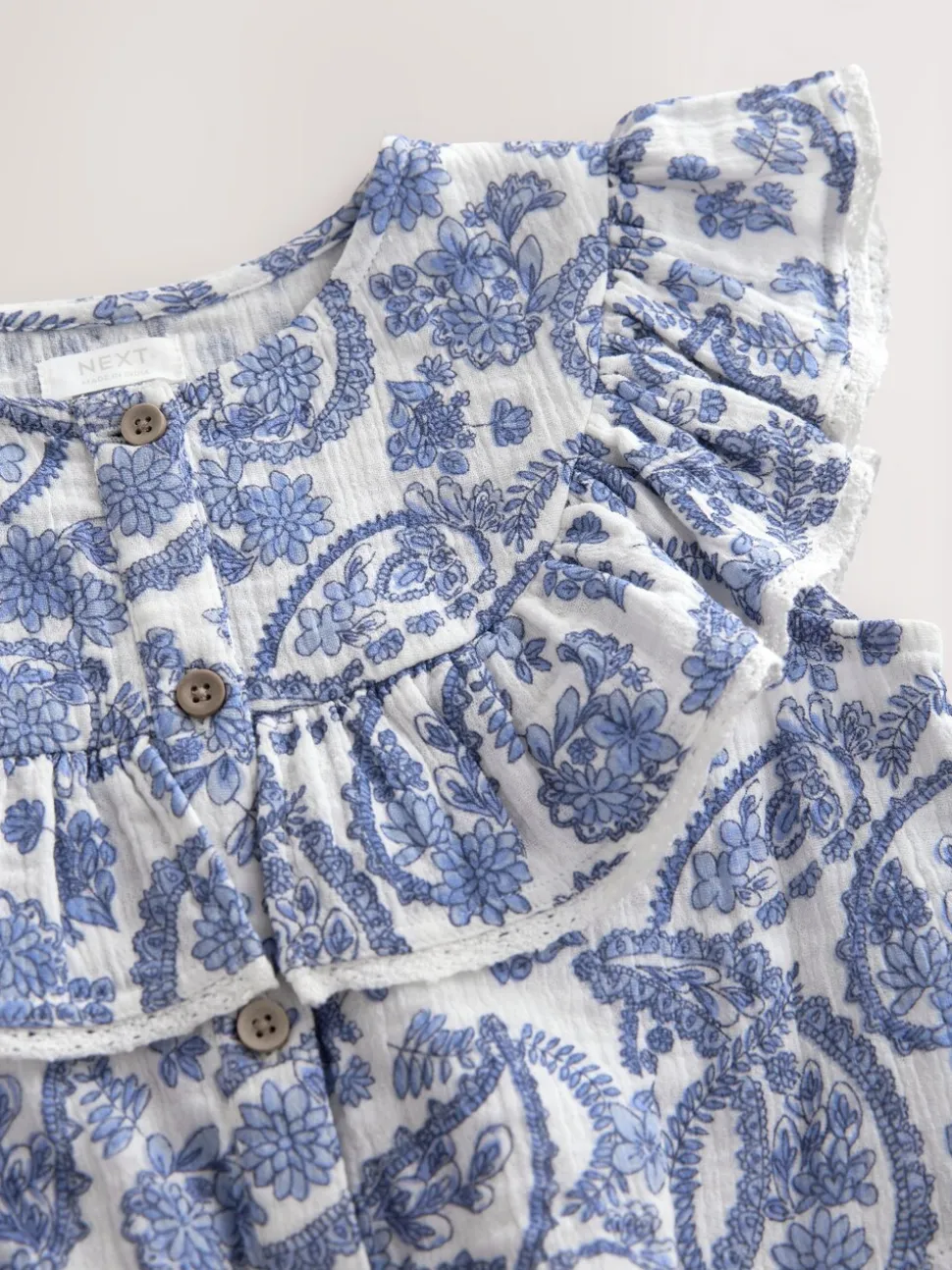 Floral bleu - Chemisier 100% coton avec col boutonné (316ans)