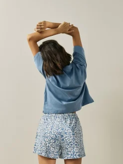 Floral bleu - Ensemble pyjama short en coton