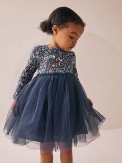 Floral de marine - Robe de fête en maille à manches longues (3mois-7ans)