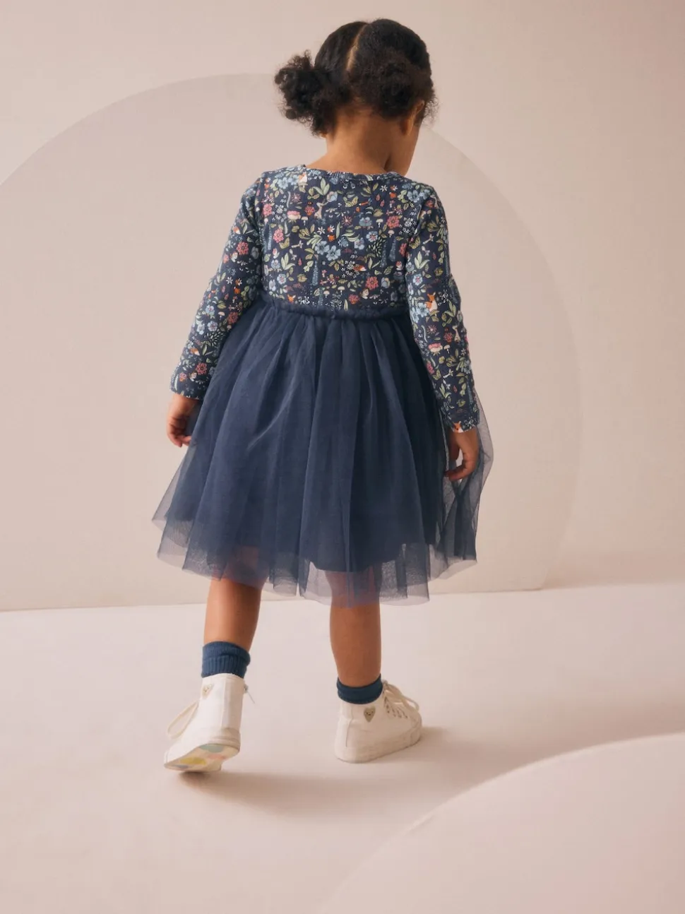 Floral de marine - Robe de fête en maille à manches longues (3mois-7ans)