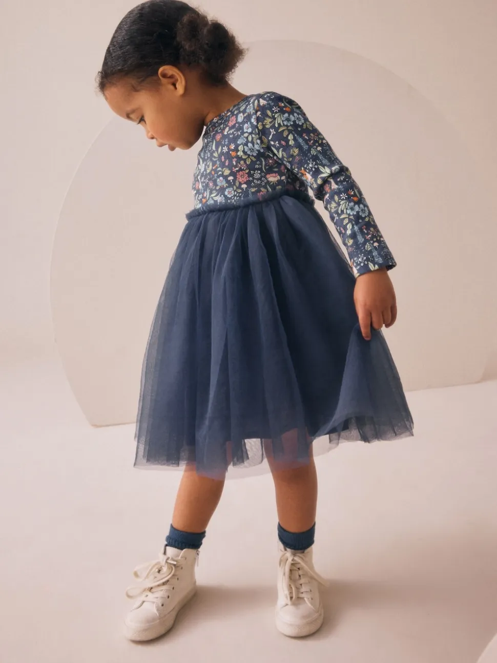 Floral de marine - Robe de fête en maille à manches longues (3mois-7ans)
