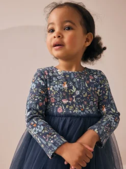 Floral de marine - Robe de fête en maille à manches longues (3mois-7ans)