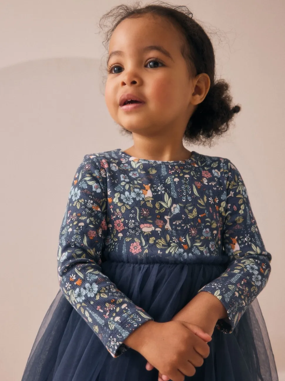 Floral de marine - Robe de fête en maille à manches longues (3mois-7ans)