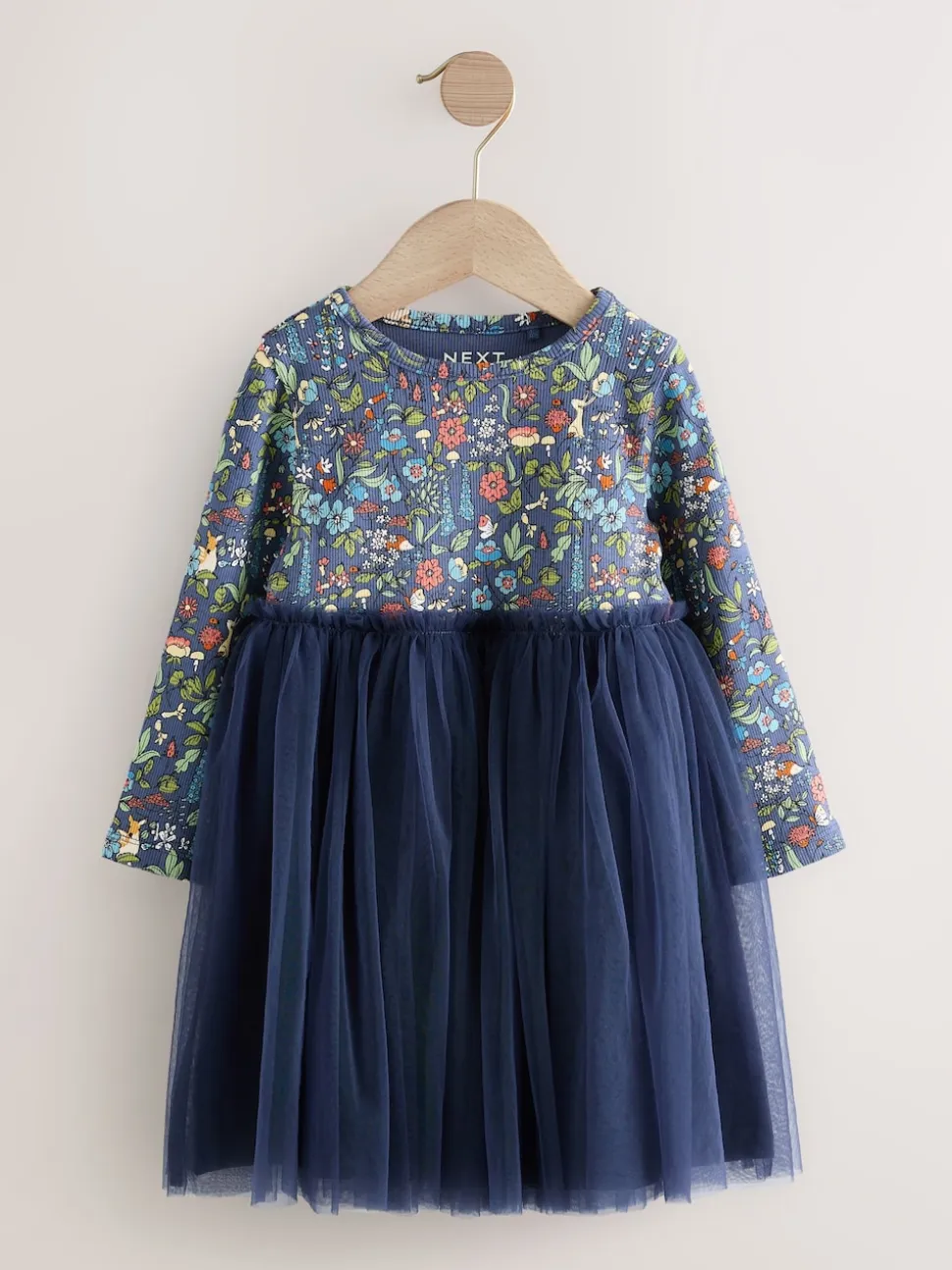 Floral de marine - Robe de fête en maille à manches longues (3mois-7ans)