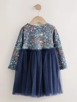 Floral de marine - Robe de fête en maille à manches longues (3mois-7ans)