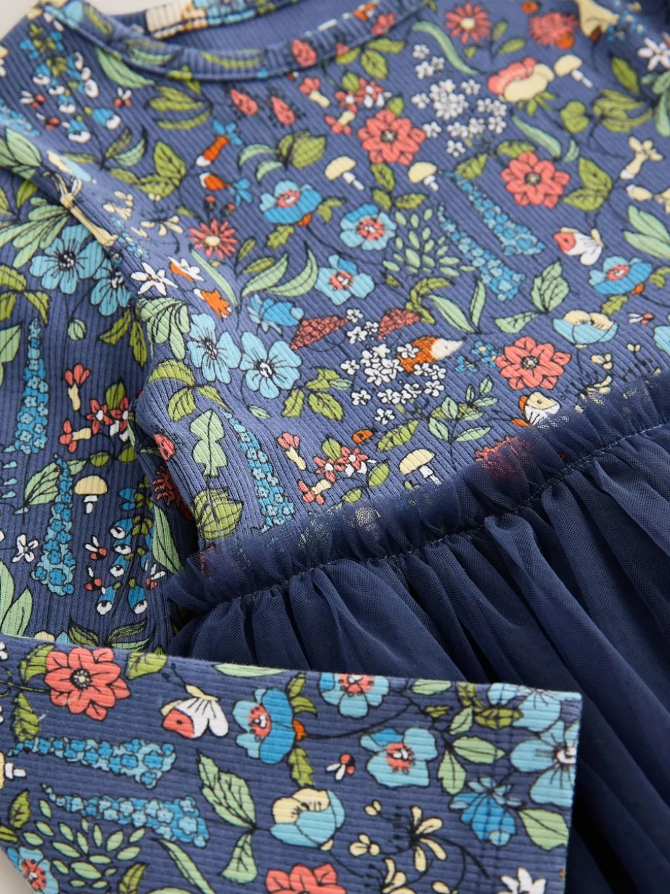 Floral de marine - Robe de fête en maille à manches longues (3mois-7ans)