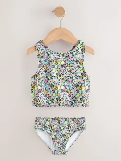 Floral Ditsy Noir - Ensemble bikini et chouchou Sunsafe Rash Gilet (3-16ans)