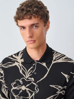 Floral d'or noir - Manches courtes Imprimé Polos