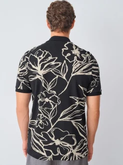 Floral d'or noir - Manches courtes Imprimé Polos