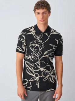 Floral d'or noir - Manches courtes Imprimé Polos