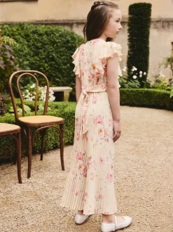 Floral jaune - Combinaison plissée à volants à manches courtes (3-16ans)