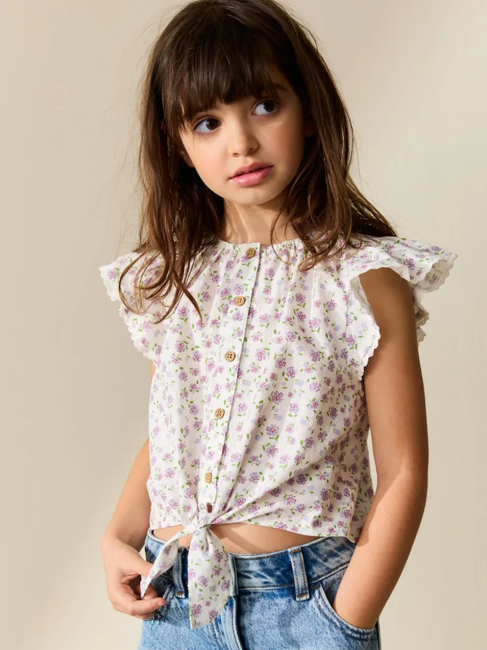 Floral lilac - Chemisiers noué sur le devant (3-16ans)