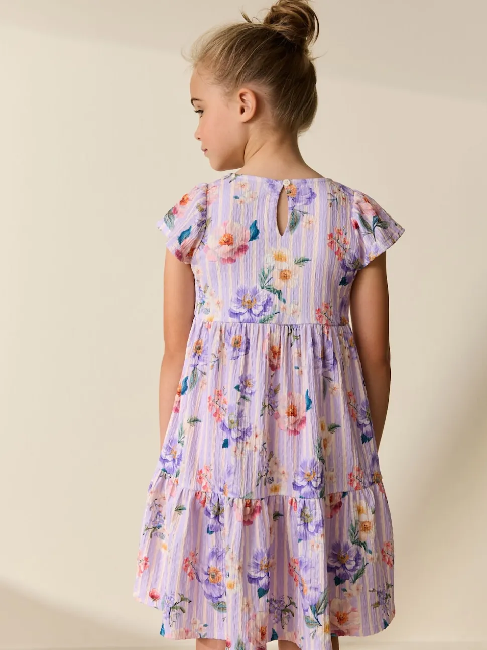 Floral lilac - Robe Effet froissé à manches d’ange (3-16ans)