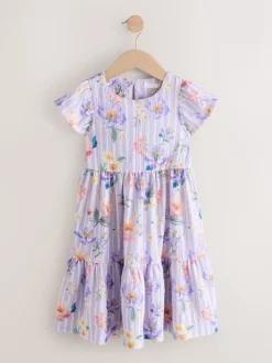 Floral lilac - Robe Effet froissé à manches d’ange (3-16ans)