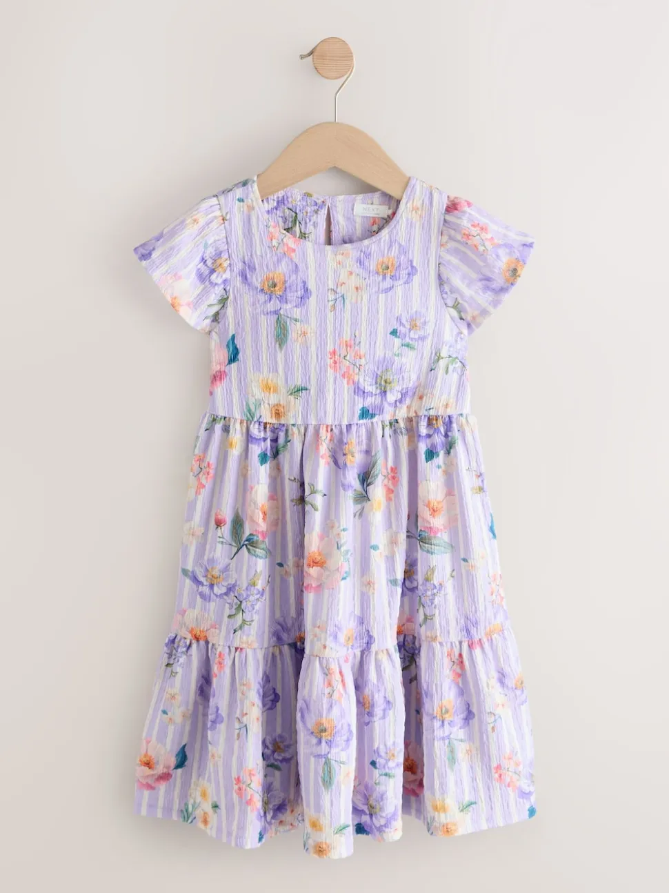 Floral lilac - Robe Effet froissé à manches d’ange (3-16ans)