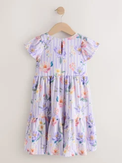 Floral lilac - Robe Effet froissé à manches d’ange (3-16ans)