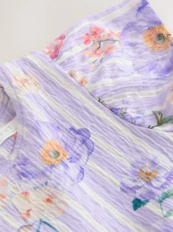 Floral lilac - Robe Effet froissé à manches d’ange (3-16ans)