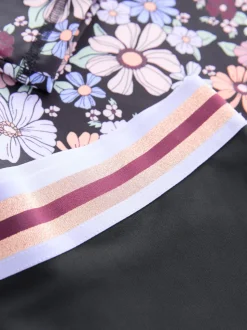 Floral noir - Ensemble débardeur et short anti-UV à manches longues (3-16ans)