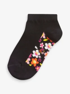 Floral noir - Lot de 5 chaussettes de sport en coton riche avec semelle intérieure