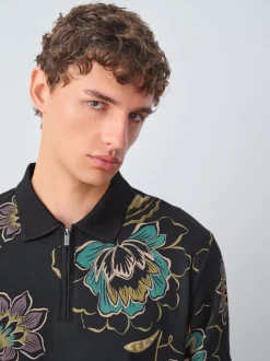 Floral noir - Manches courtes Imprimé Polos