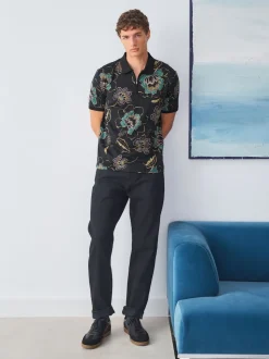 Floral noir - Manches courtes Imprimé Polos