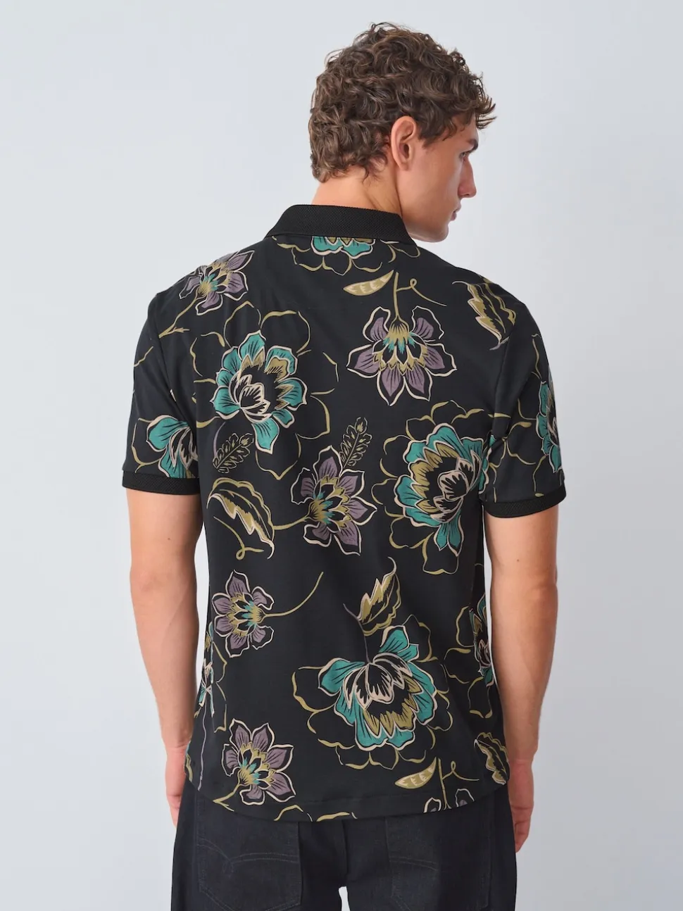 Floral noir - Manches courtes Imprimé Polos