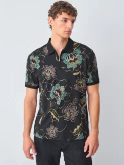 Floral noir - Manches courtes Imprimé Polos