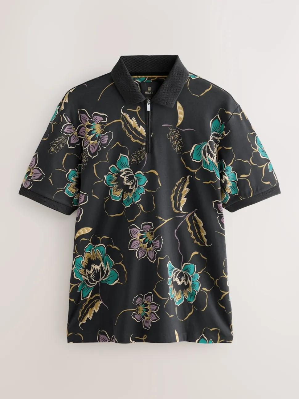 Floral noir - Manches courtes Imprimé Polos