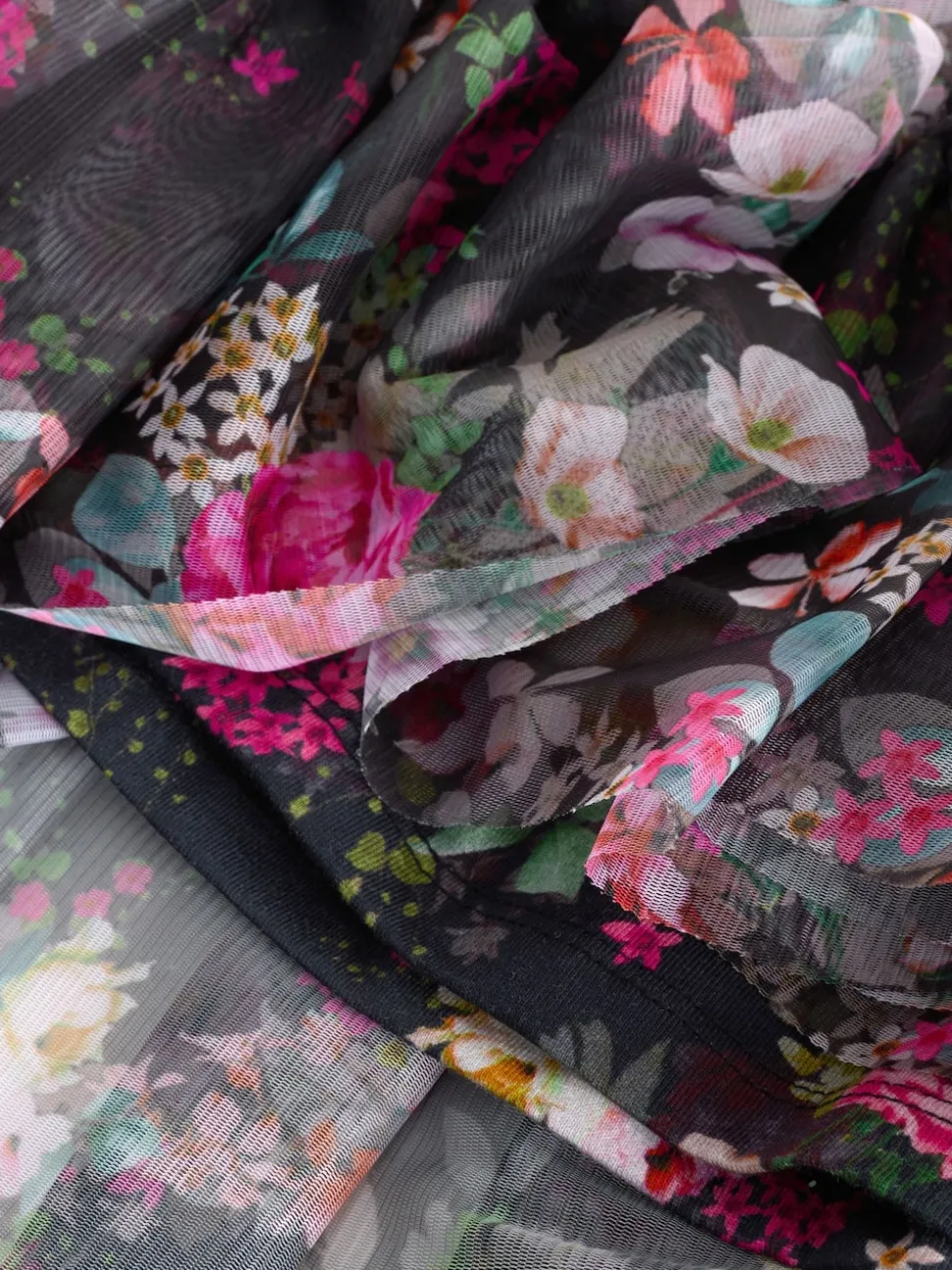 Floral noir - Manches longues Mesh Robes de fête (3-16yrs)