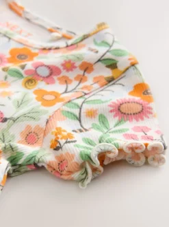 Floral orange - Robe côtelée à manches courtes (3mois7ans)