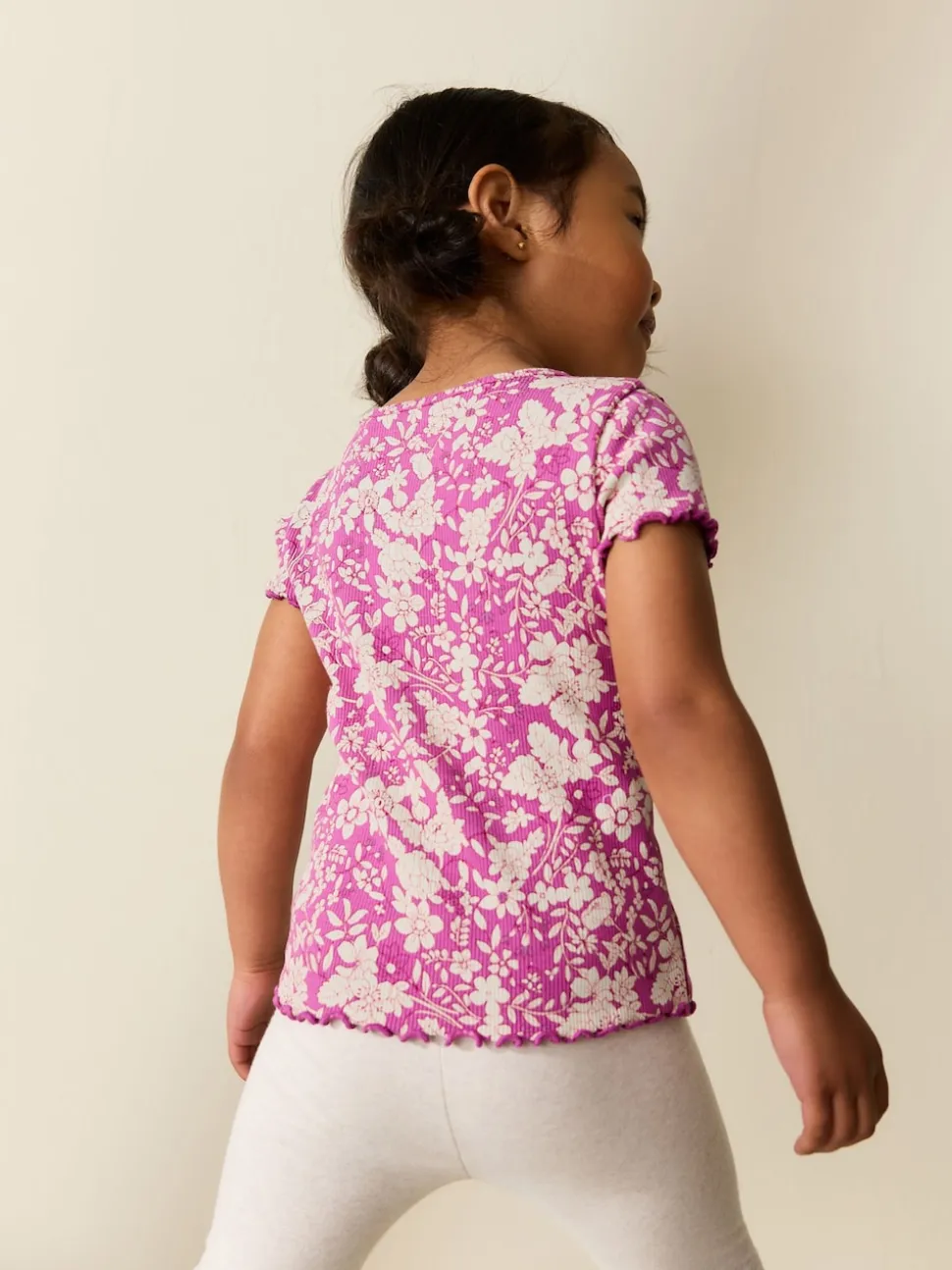 Floral pourpre - T-shirt côtelé à manches courtes (3mois à7ans)